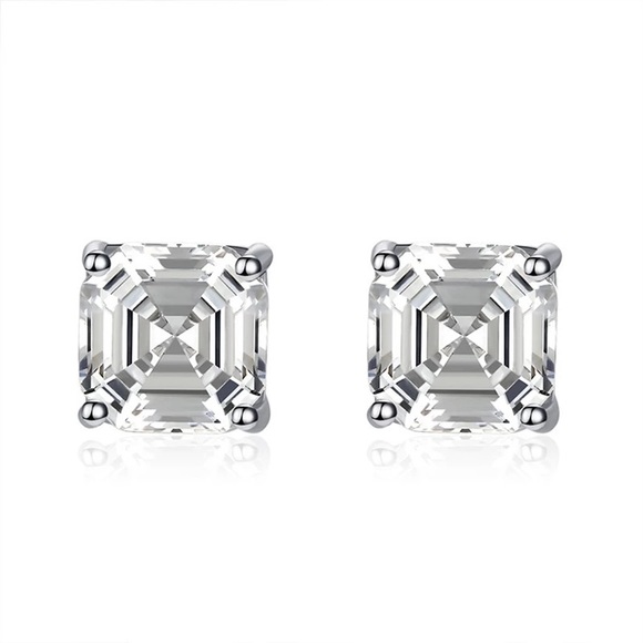 1.5Ct Sterling Silver Asscher Cut 6.43mm Classic Stud Square Diamond Studs - Picture 5 of 16